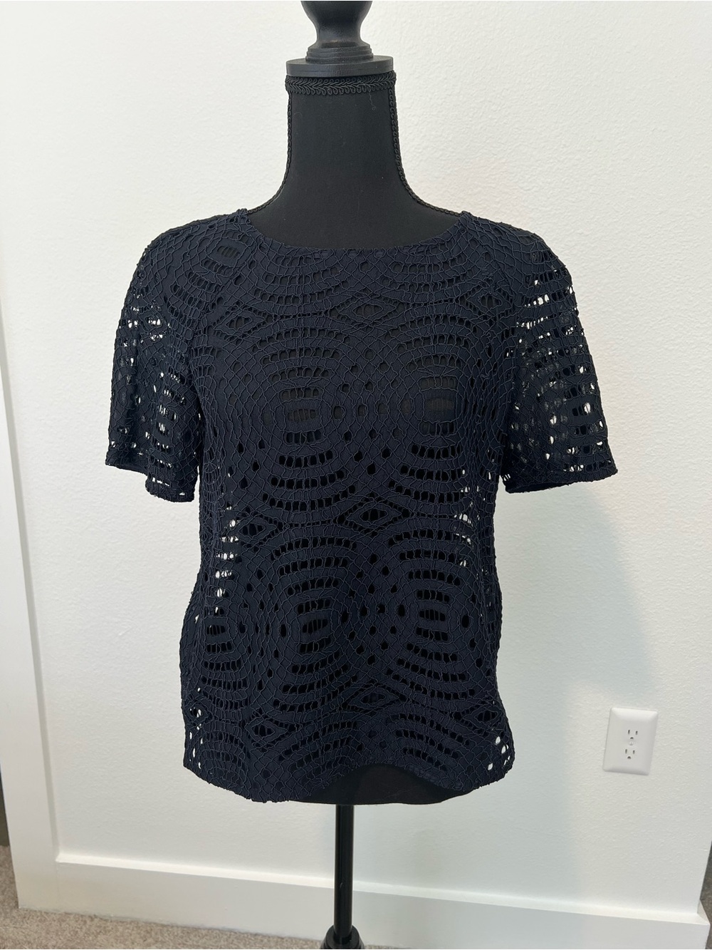 Ann Taylor Black Crochet Short-Sleeve Blouse